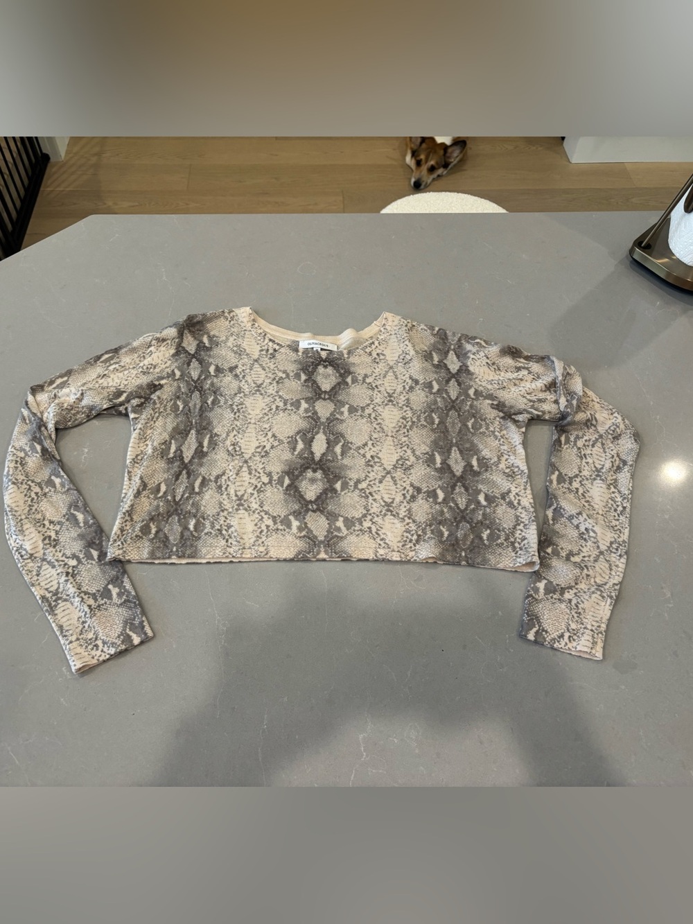 Olivaceous Beige and Gray Snake-Print Cropped Top